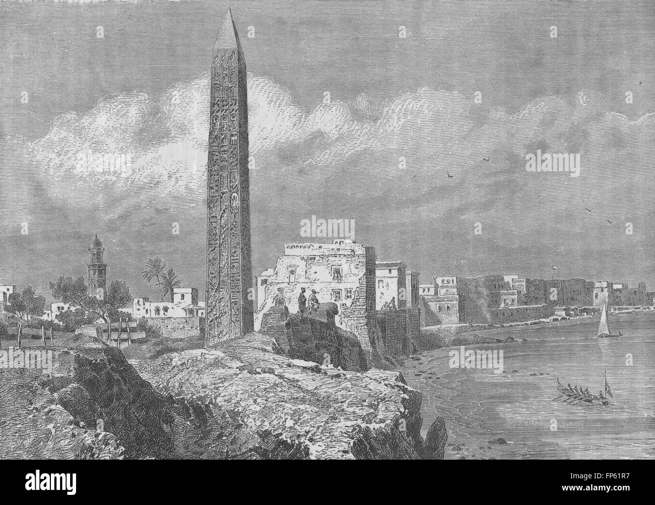 Alessandria: Cleopatra Needle, antica stampa 1882 Foto Stock