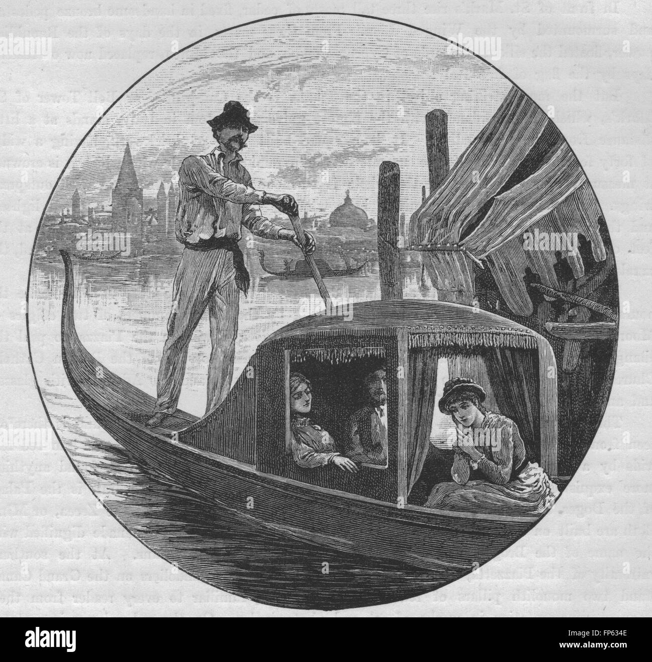 Venezia: la gondola e gondoliere, antica stampa 1882 Foto Stock