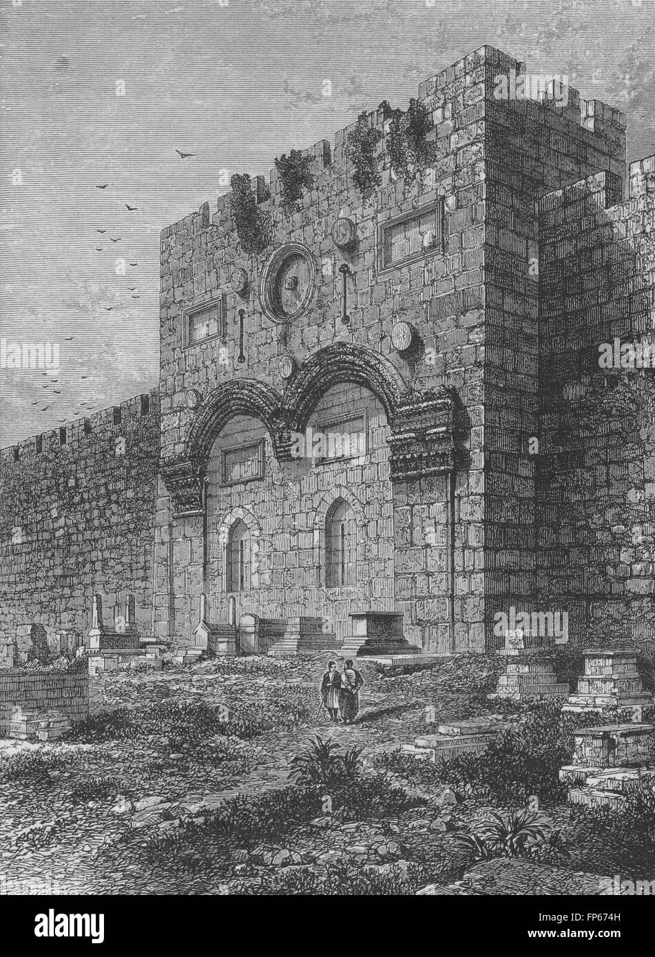 Gerusalemme: il Golden Gate, antica stampa 1882 Foto Stock