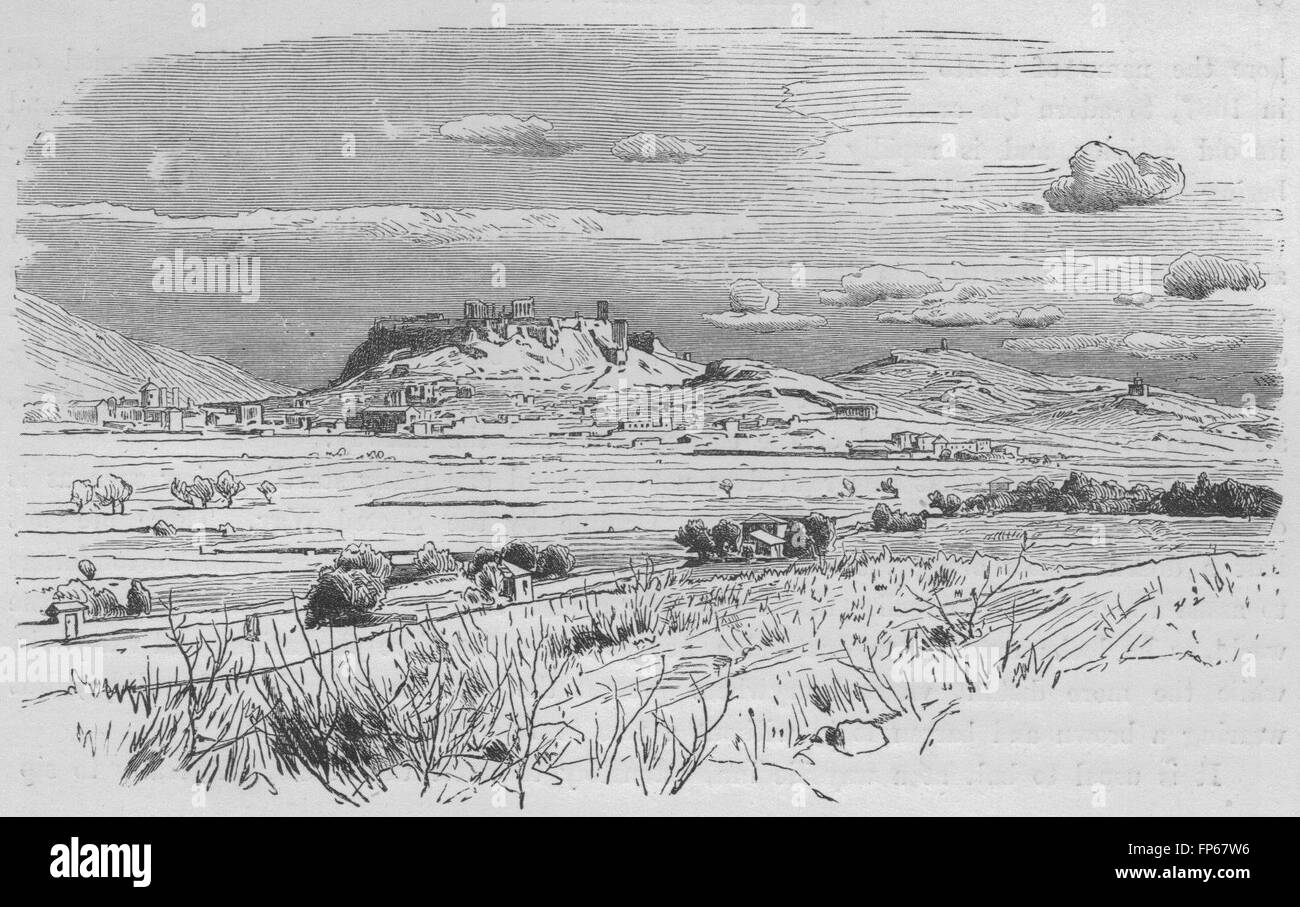 Atene: veduta distante di Atene antica stampa 1882 Foto Stock