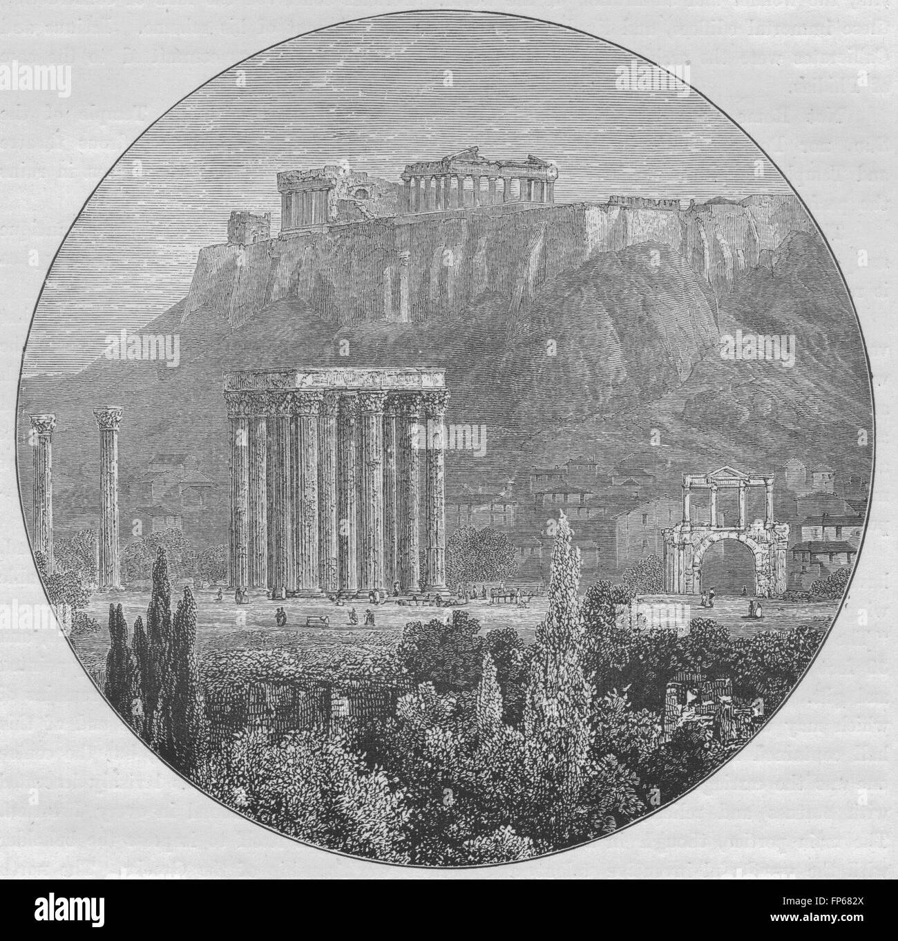 Atene: l'Acropoli, la Porta di Adriano, e le rovine del tempio di Giove, 1882 Foto Stock