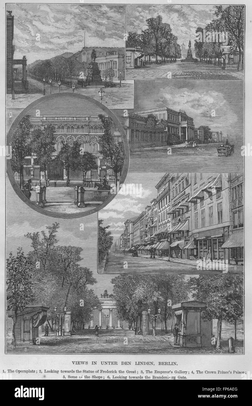 Berlino: Unter den Linden: Opernplatz Imperatore della Galleria Porta di Brandeburgo, 1882 Foto Stock