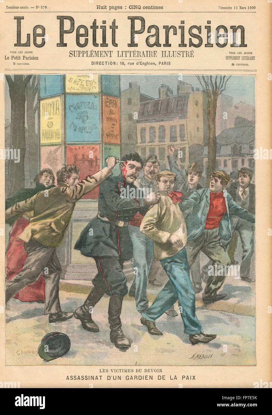 Il custode della pace Jean Baptiste Maurs si è arrestato. Parigi Francia 1900. Quotidiano francese illustrato le Petit Parisien illustrazione Foto Stock