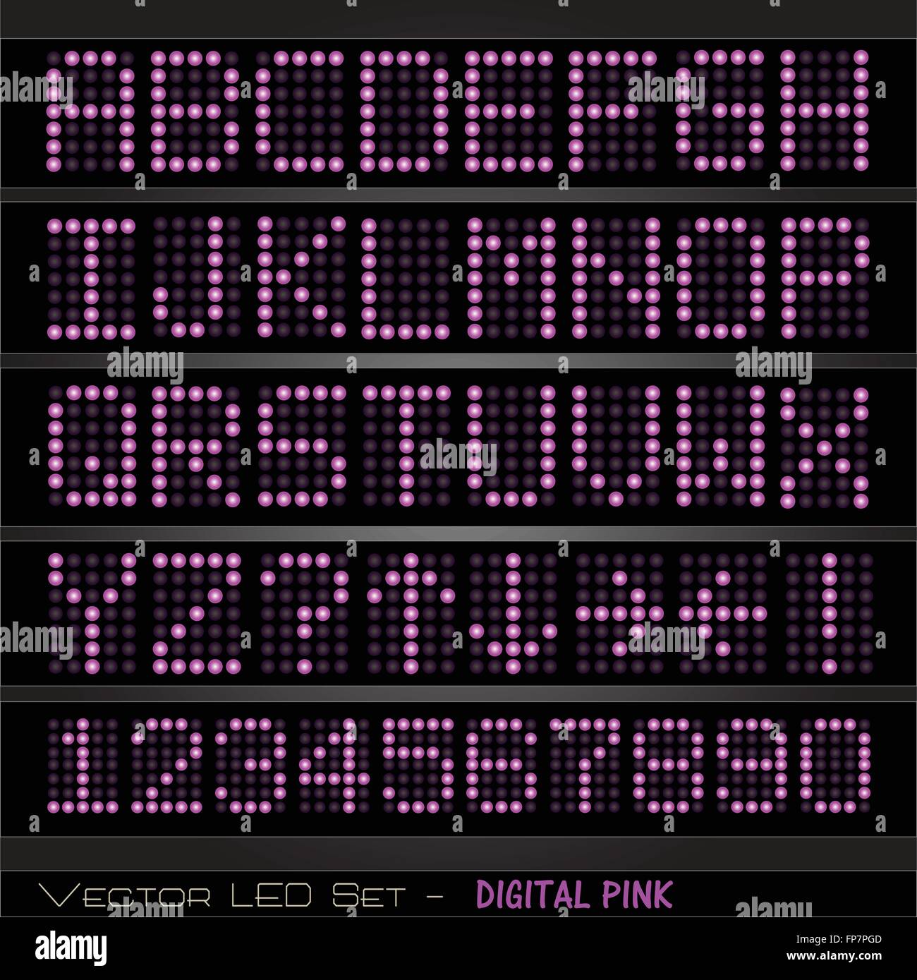 Immagine di un colorato di rosa digital set di caratteri alfabetici e numerici. Illustrazione Vettoriale