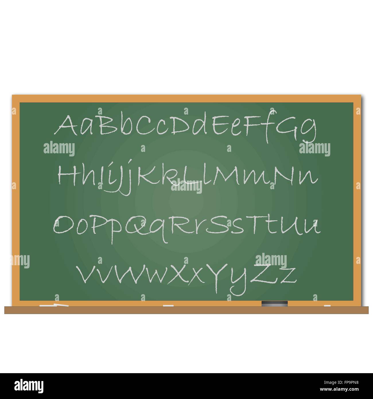 Immagine di un chalk board con l'alfabeto scritto su di esso. Illustrazione Vettoriale