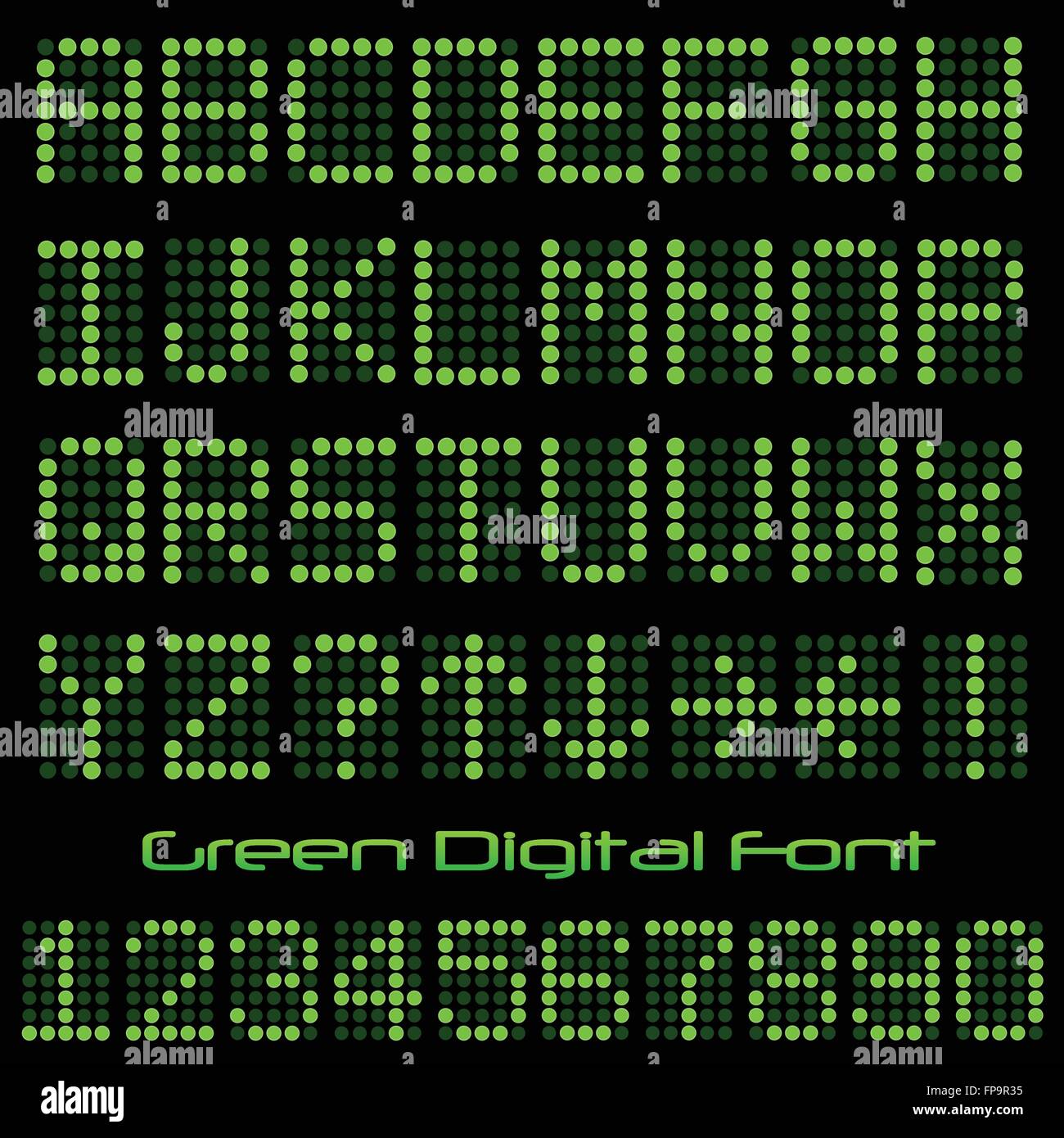 Immagine di un verde font digitale su uno sfondo nero. Illustrazione Vettoriale