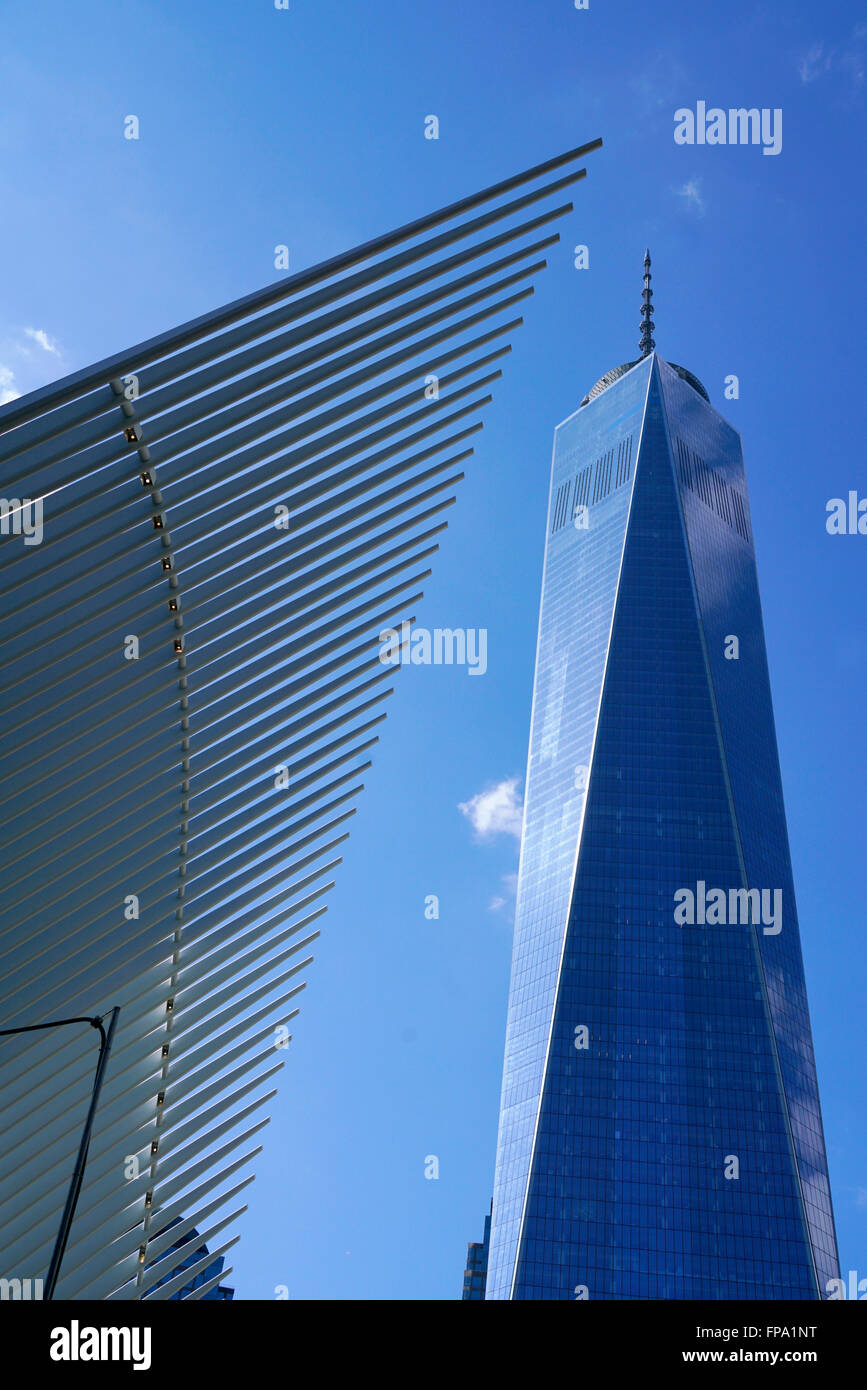 Occhio con Freedom Tower aka One World Trade Center, Manhattan, New York City, Stati Uniti d'America Foto Stock