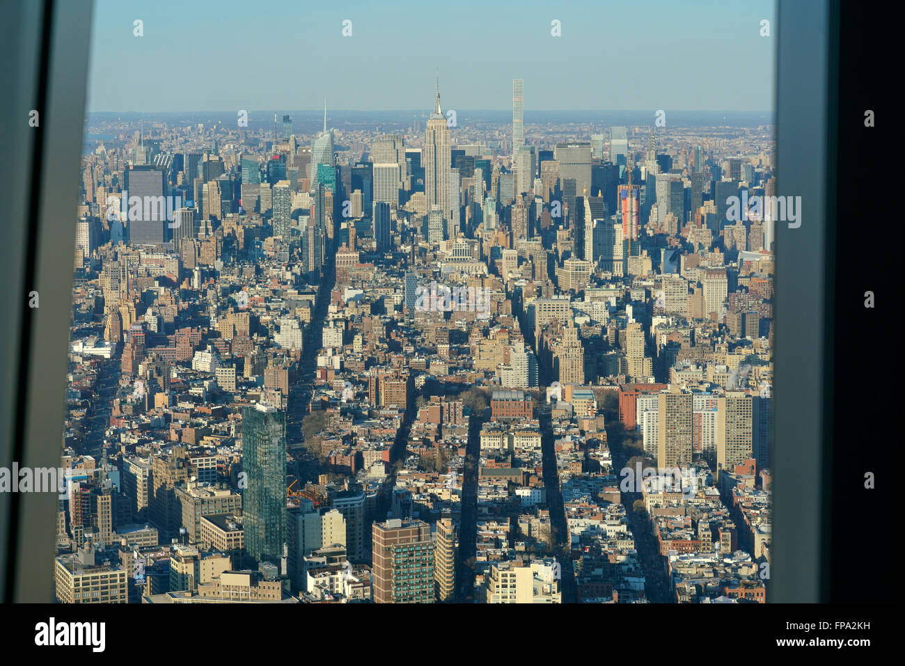 Vista aerea di Manhattan da un Osservatorio mondiale al World Trade Center. Manhattan,New York City, Stati Uniti d'America Foto Stock