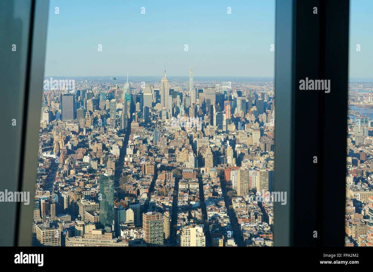 Vista aerea di Manhattan da un Osservatorio mondiale al World Trade Center. Manhattan,New York City, Stati Uniti d'America Foto Stock