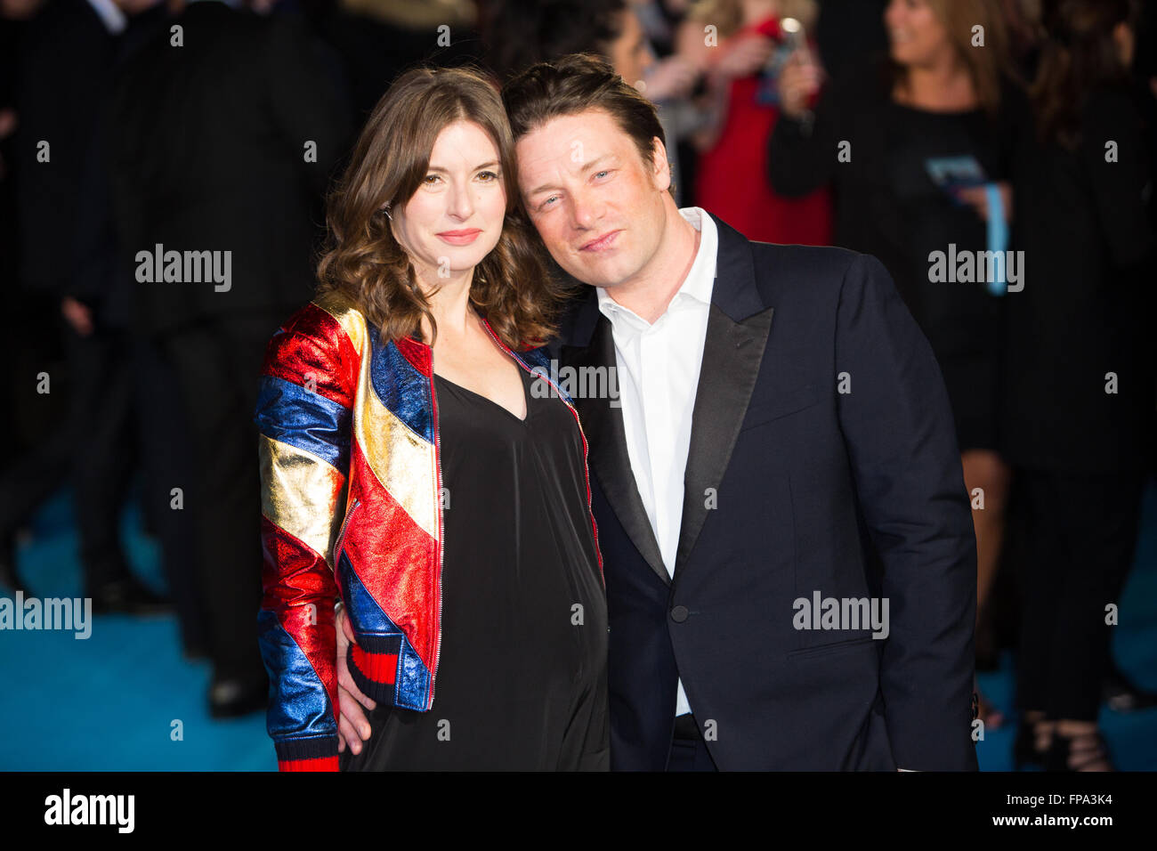 Londra, Regno Unito. Il 17 marzo 2016. Jools Oliver e Jamie Oliver partecipare a "Eddie la Eagle " premiere del film a Londra. Foto Stock