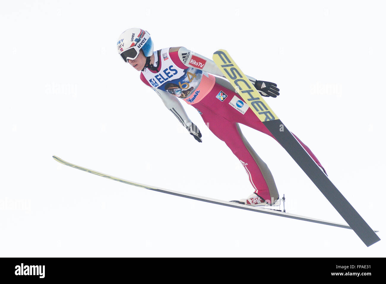 Planica, Slovenia. Xviii Mar, 2016. Johann Andre Forfang di Norvegia compete durante Planica FIS Ski Jumping World Cup finale il 18 marzo 2016 a Planica, Slovenia. © Rok Rakun/Pacific Press/Alamy Live News Foto Stock