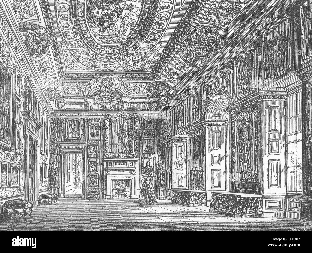 KENSINGTON PALACE: la regina Carolina del disegno-camera , antica stampa 1880 Foto Stock