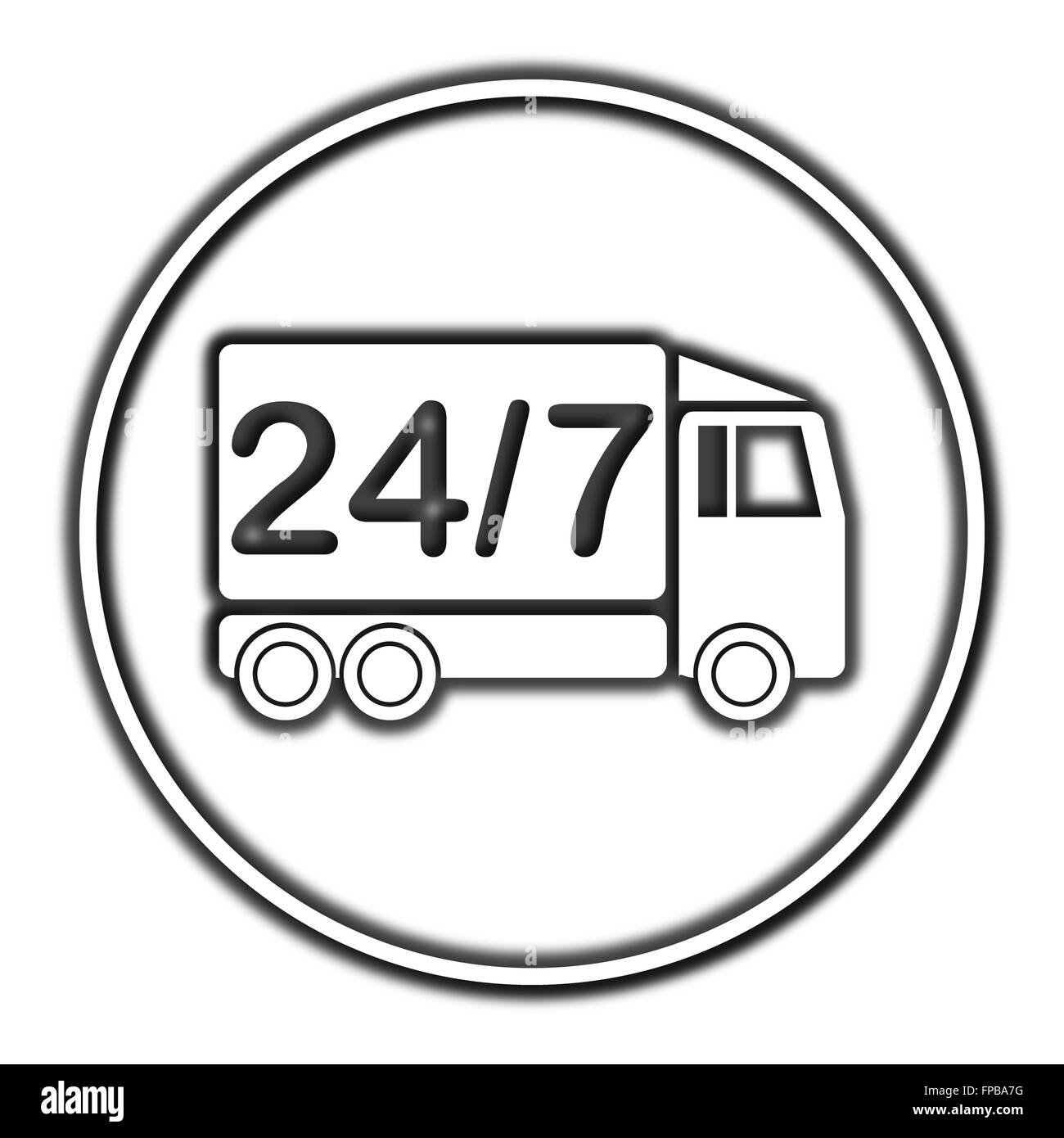24 7 consegna icona del carrello. Pulsante Internet su sfondo bianco. Foto Stock