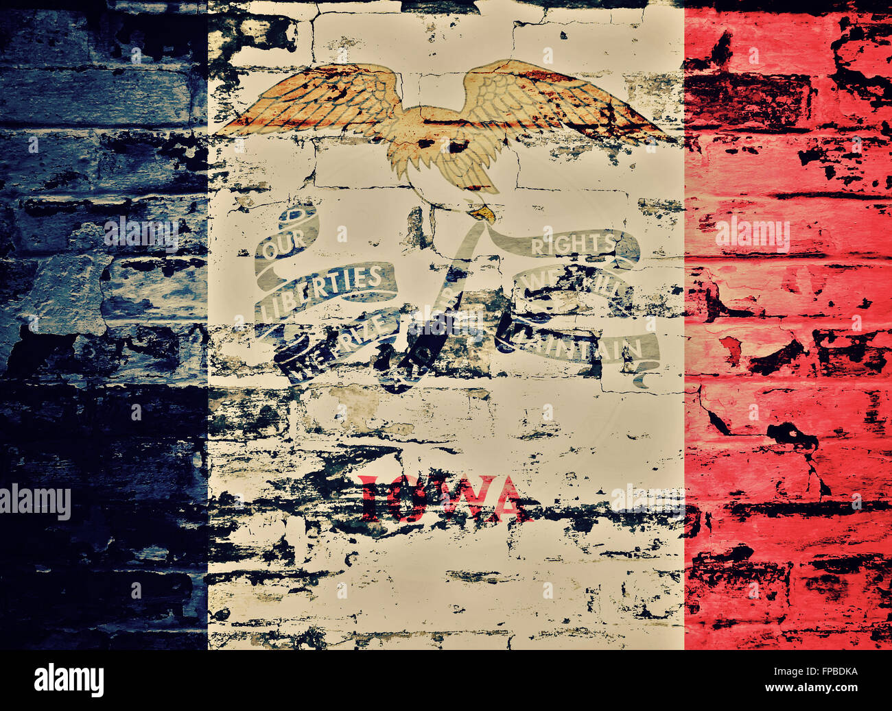 Bandiera di Iowa dipinta su un muro di mattoni Foto Stock