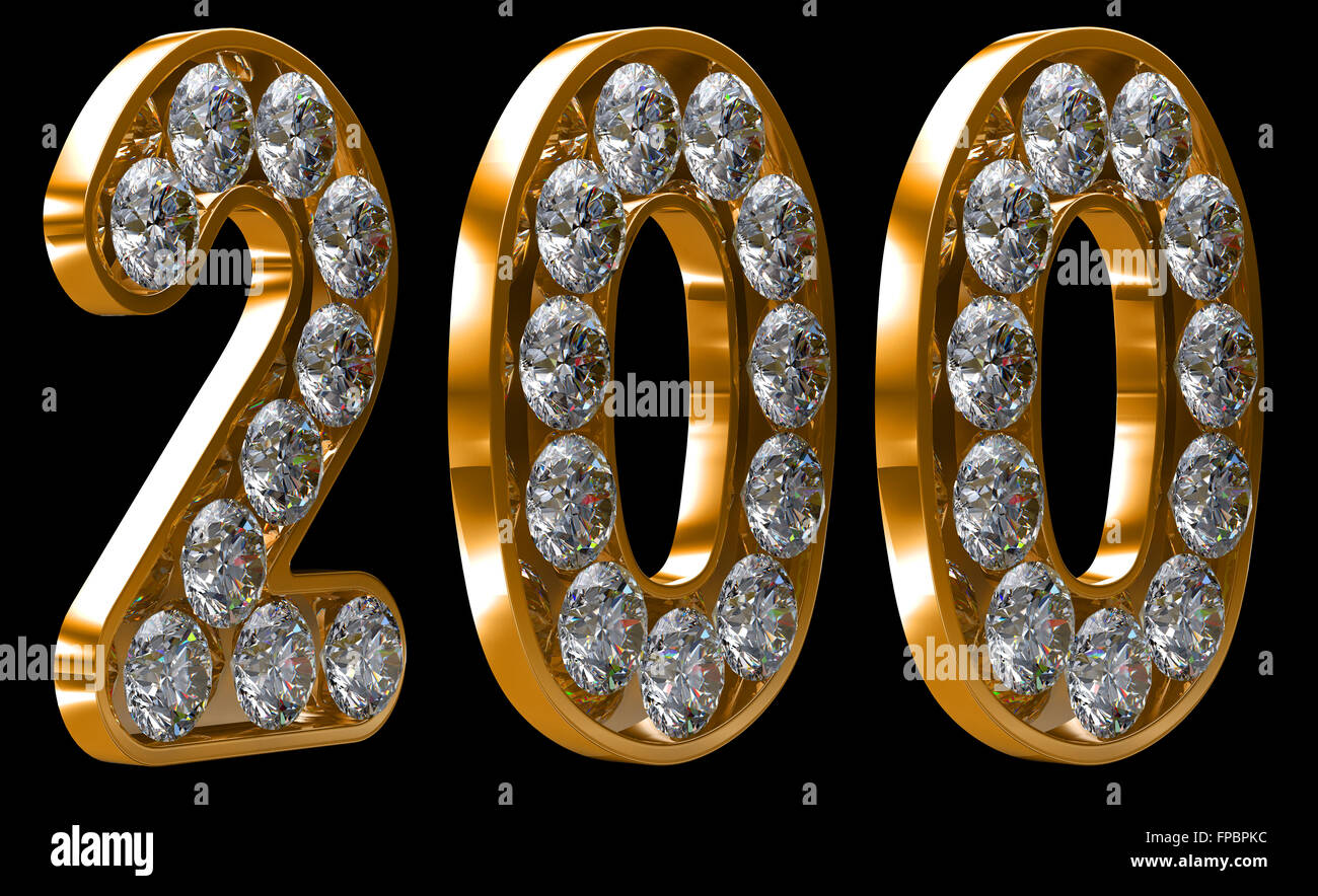 Golden 200 duecento numero incrostata di diamanti. Altri numeri sono nel mio portafoglio Foto Stock