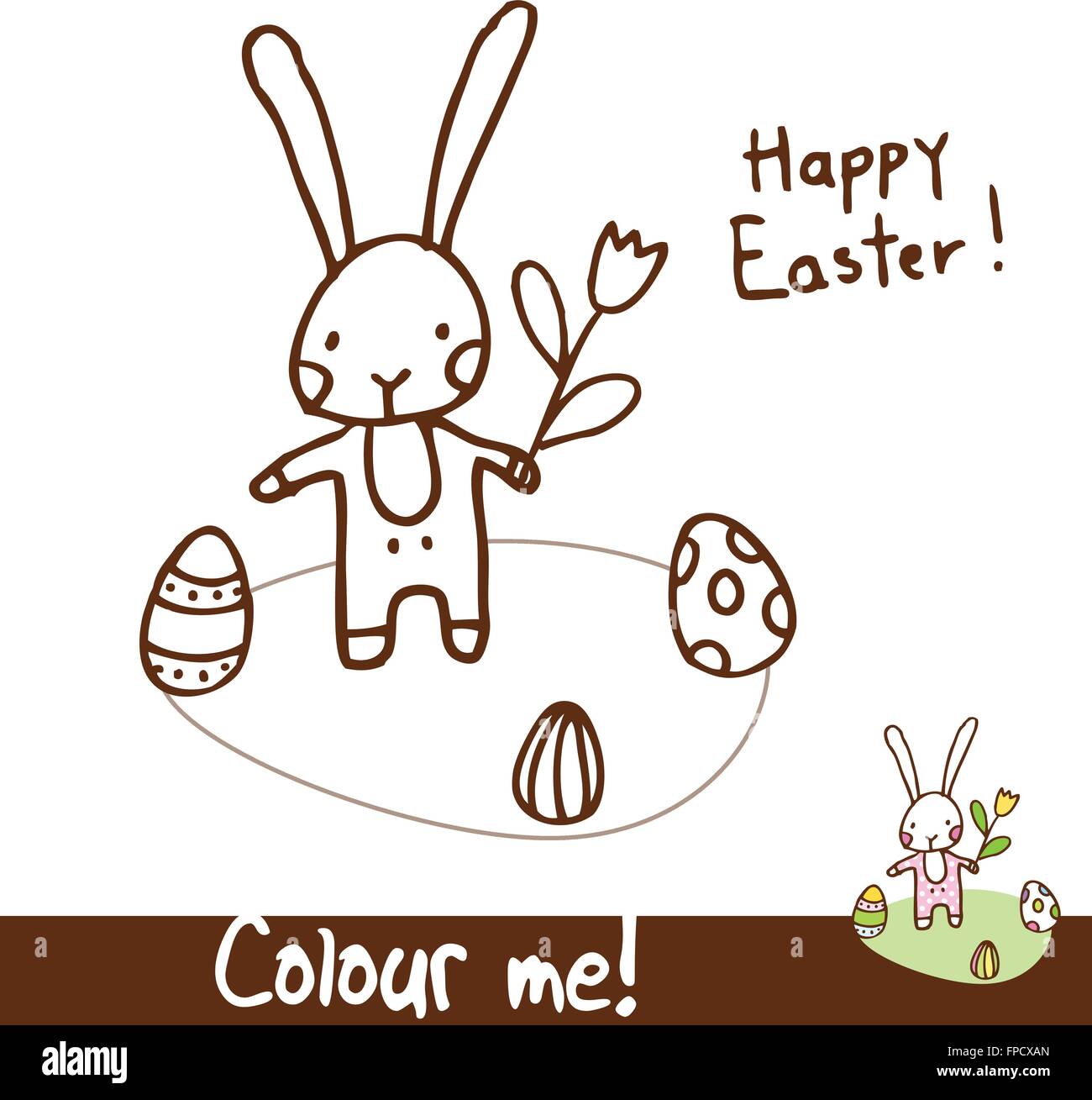 Coniglietto di pasqua - colorare illustrazione pagina carino elemento di design Illustrazione Vettoriale