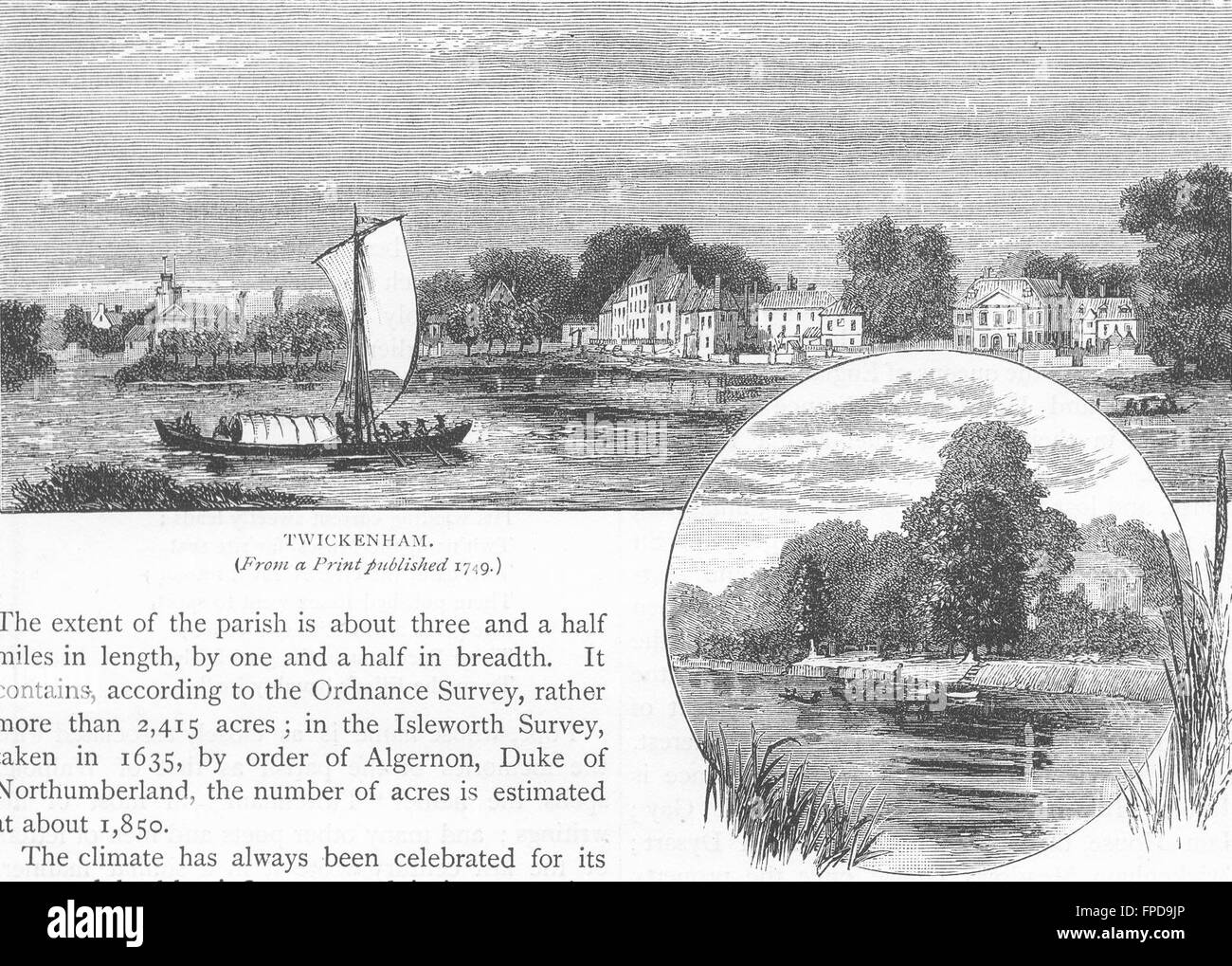 TWICKENHAM: Twickenham (da una stampa pubblicato 1749); Eel-Pie Isola, 1888 Foto Stock