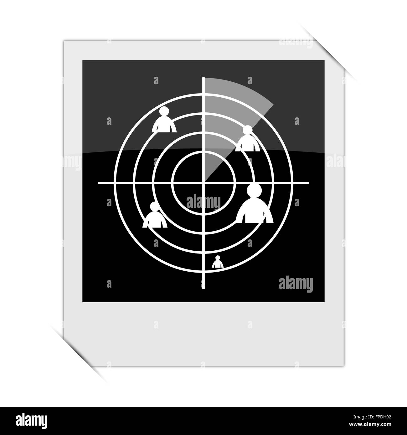 L'icona del radar all'interno di una foto su sfondo bianco Foto Stock