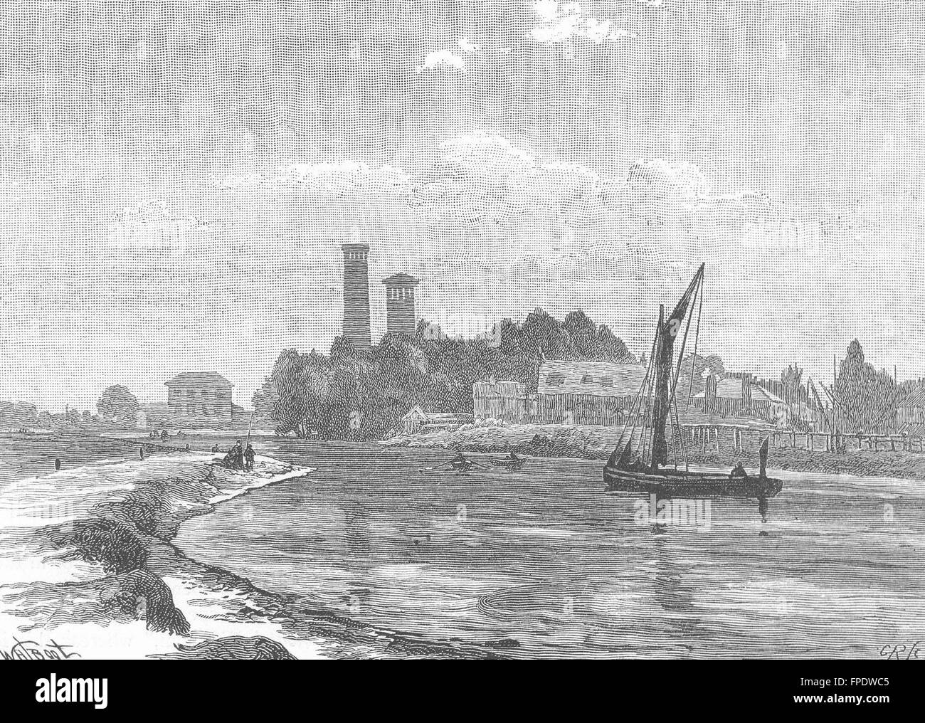 HACKNEY: a Lea Bridge, Lea river, antica stampa 1888 Foto Stock