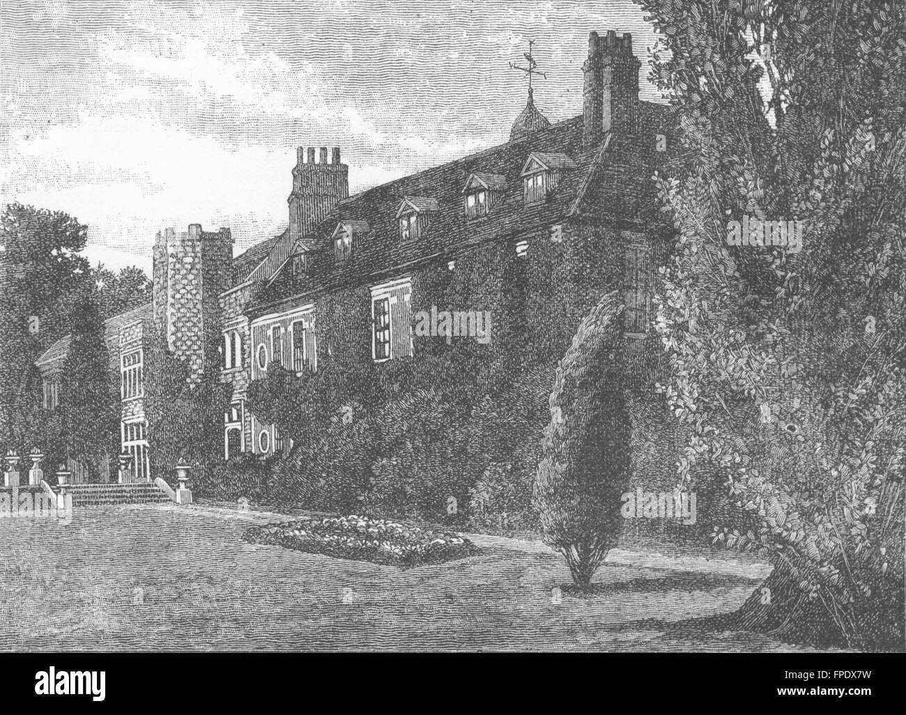 BEXLEY: Hall posto, Bexley, antica stampa 1888 Foto Stock