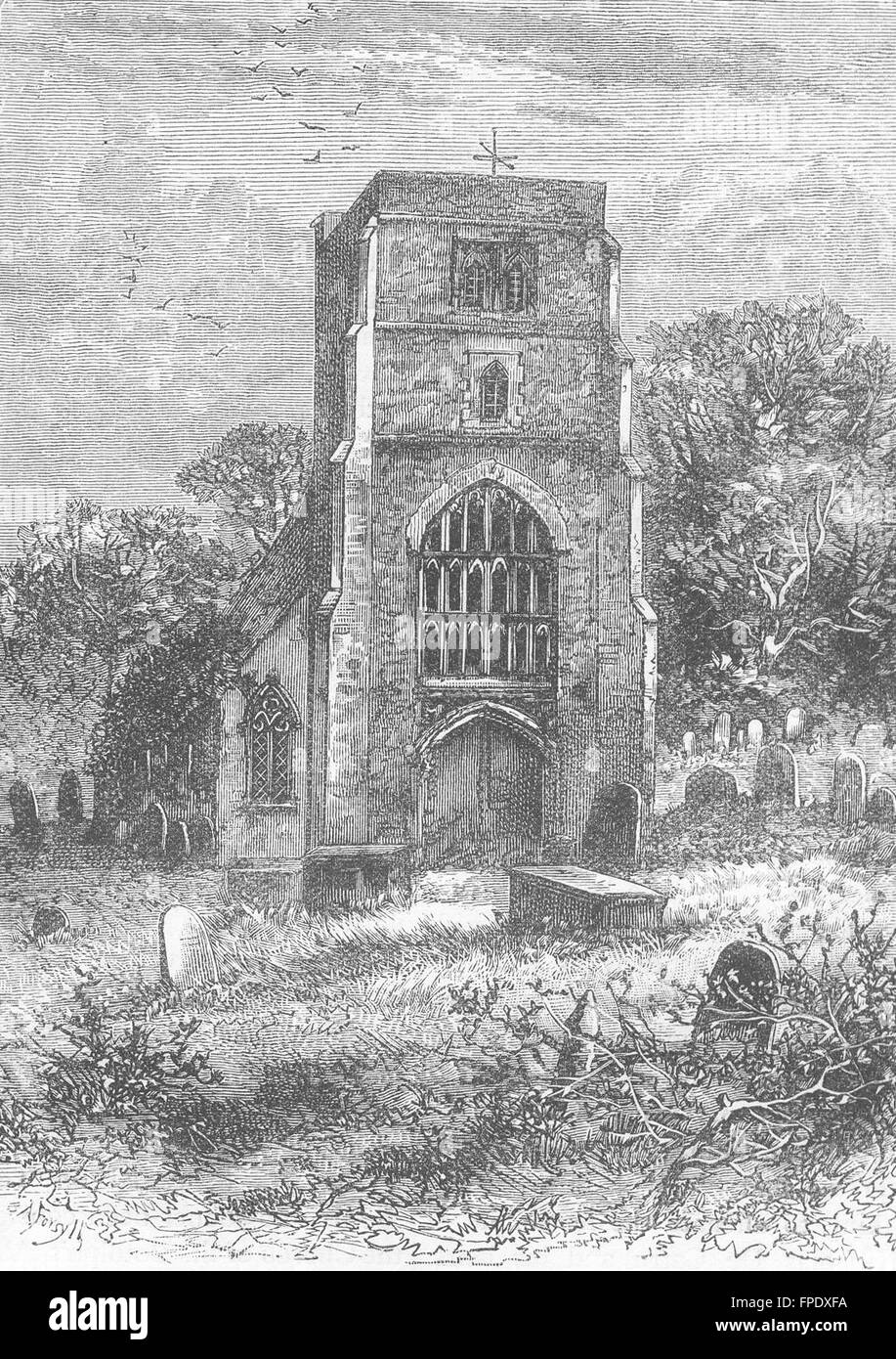 BEDDINGTON: Beddington chiesa, 1840 antica stampa 1888 Foto Stock