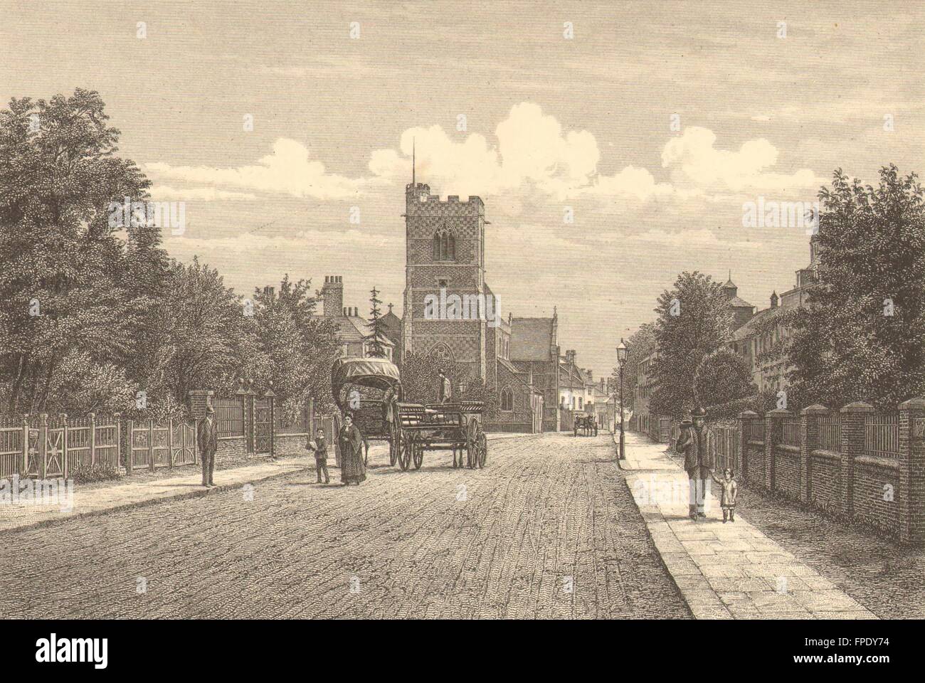 Londra: Barnett chiesa antica stampa 1888 Foto Stock