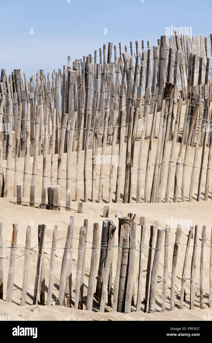 Recinzioni sulla spiaggia Espiguette in Camargue Francia Foto Stock