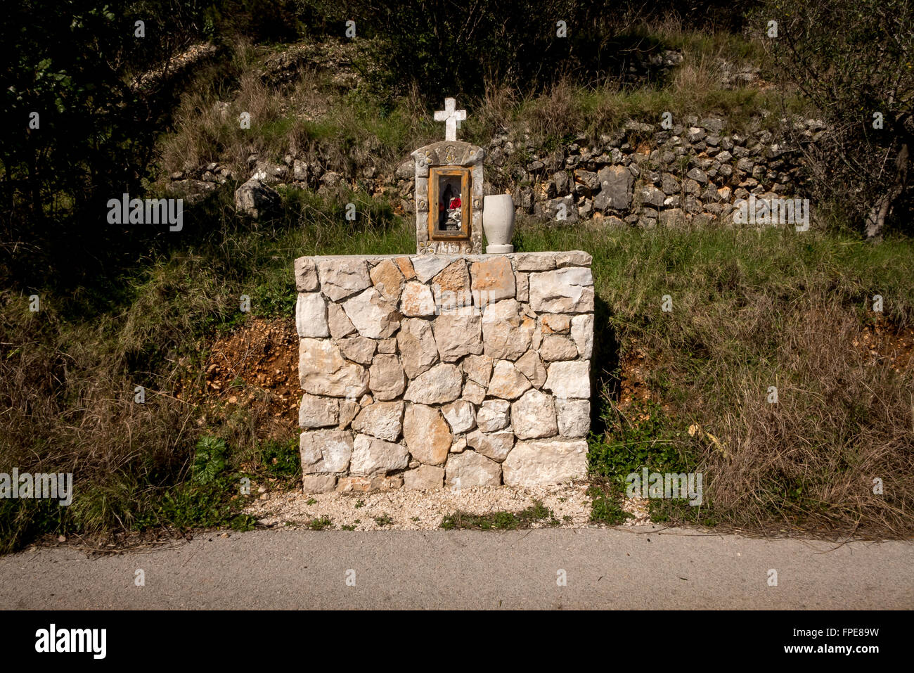 Santuario cristiano su Sipan, una delle isole Elafiti, vicino a Dubrovnik, Croazia. Foto Stock
