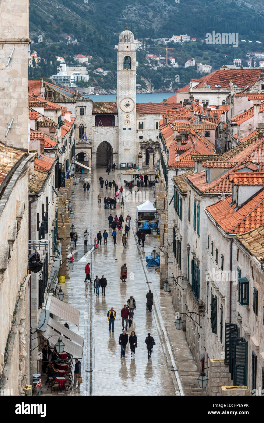 Placa, la strada principale della città vecchia di Dubrovnik, Croazia. Foto Stock