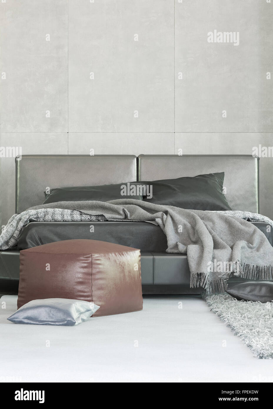 Moderno Grigio Imbottito Letto Matrimoniale Con Generata In