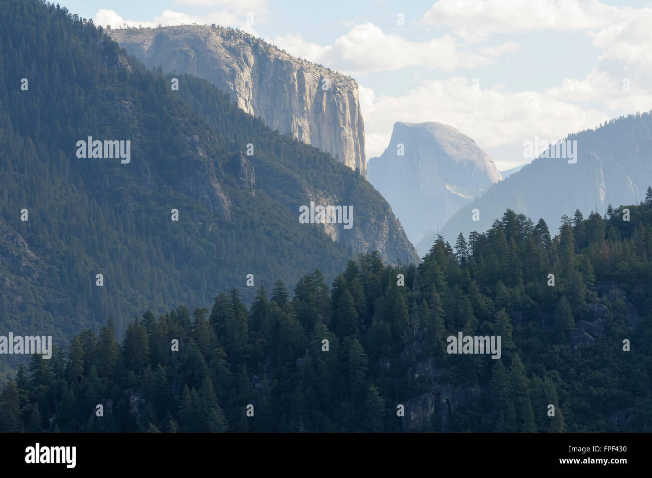 Half Dome e El Capitan, Yosemite National Park, California, Stati Uniti d'America Foto Stock