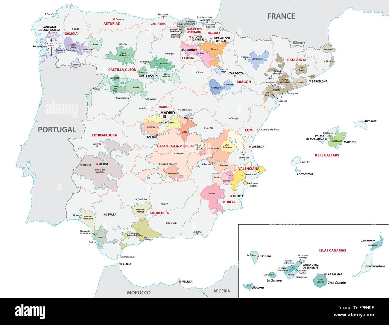 Spagna, vino regione mappa Illustrazione Vettoriale