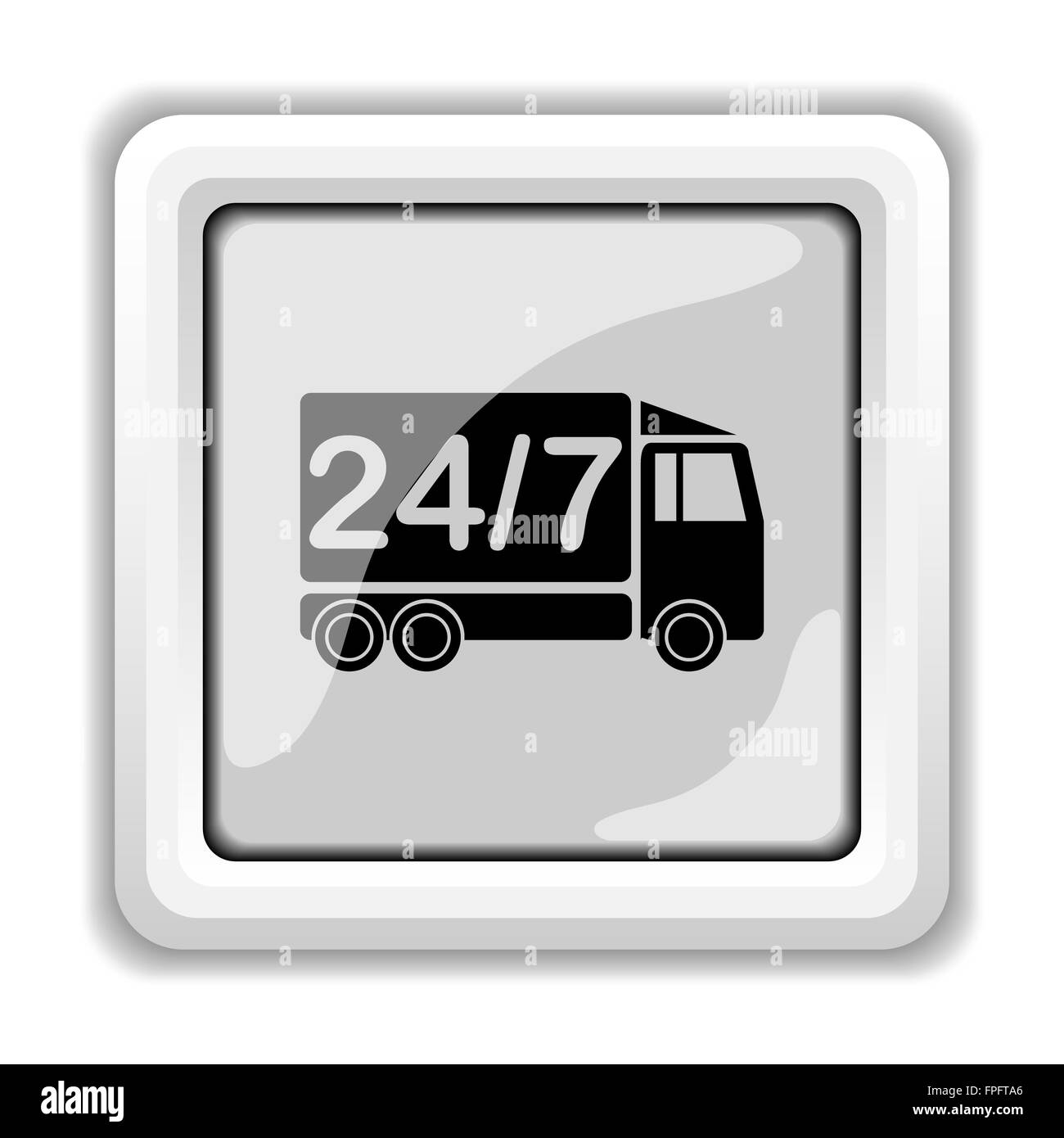 24 7 consegna icona del carrello. Pulsante Internet su sfondo bianco. Foto Stock