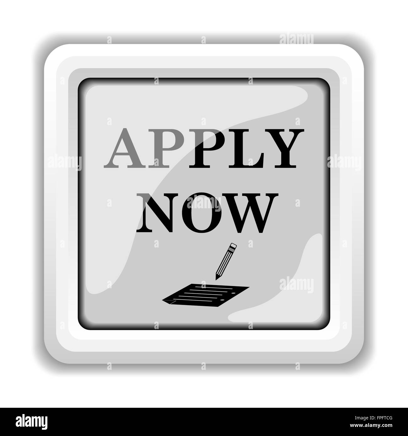 Applica ora icona. Pulsante Internet su sfondo bianco. Foto Stock