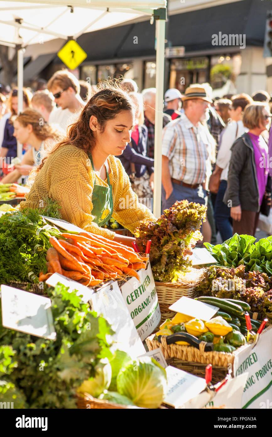 Cal Poly fattoria organica produrre Stand, Downtown Farmers Market, San Luis Obispo, California Foto Stock