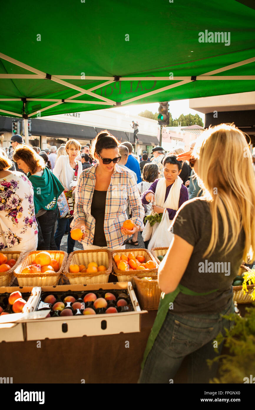 Cal Poly fattoria organica produrre Stand, Downtown Farmers Market, San Luis Obispo, California Foto Stock