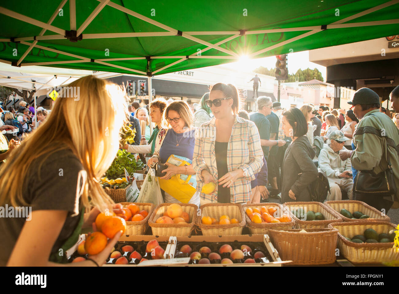 Cal Poly fattoria organica produrre Stand, Downtown Farmers Market, San Luis Obispo, California Foto Stock