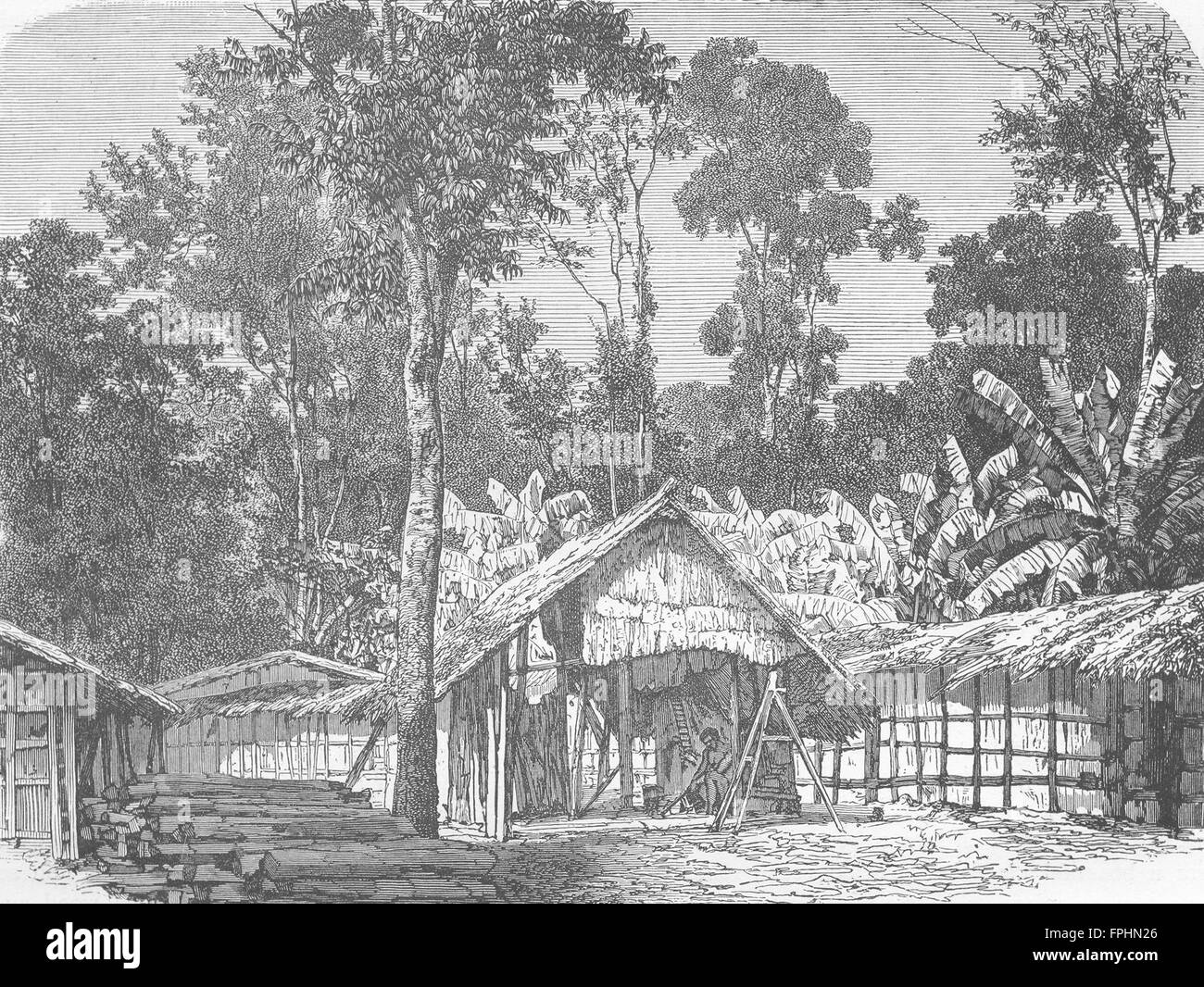 Il Gabon: Village , antica stampa 1880 Foto Stock