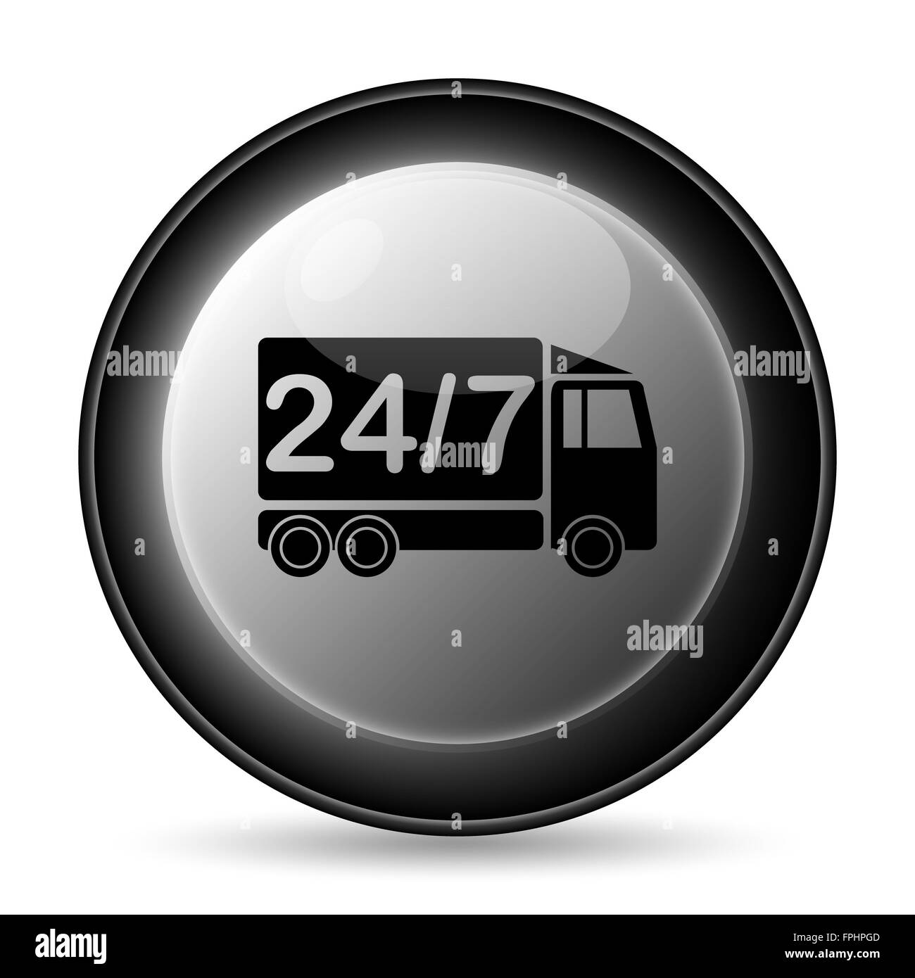 24 7 consegna icona del carrello. Pulsante Internet su sfondo bianco. Foto Stock