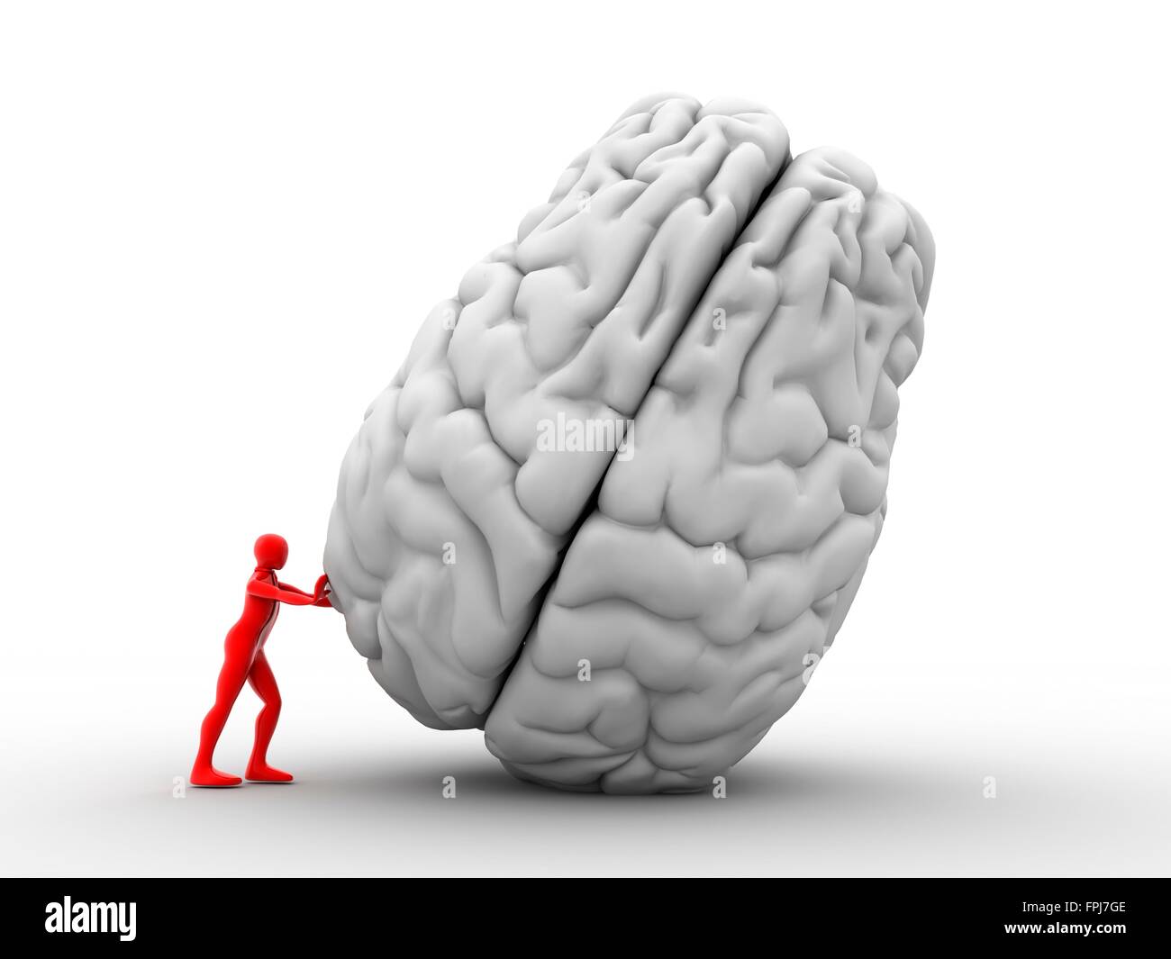 Calcolatore concettuale illustrazione che mostra un 3d carattere umano lo spostamento di un cervello umano, opere d'arte. Foto Stock