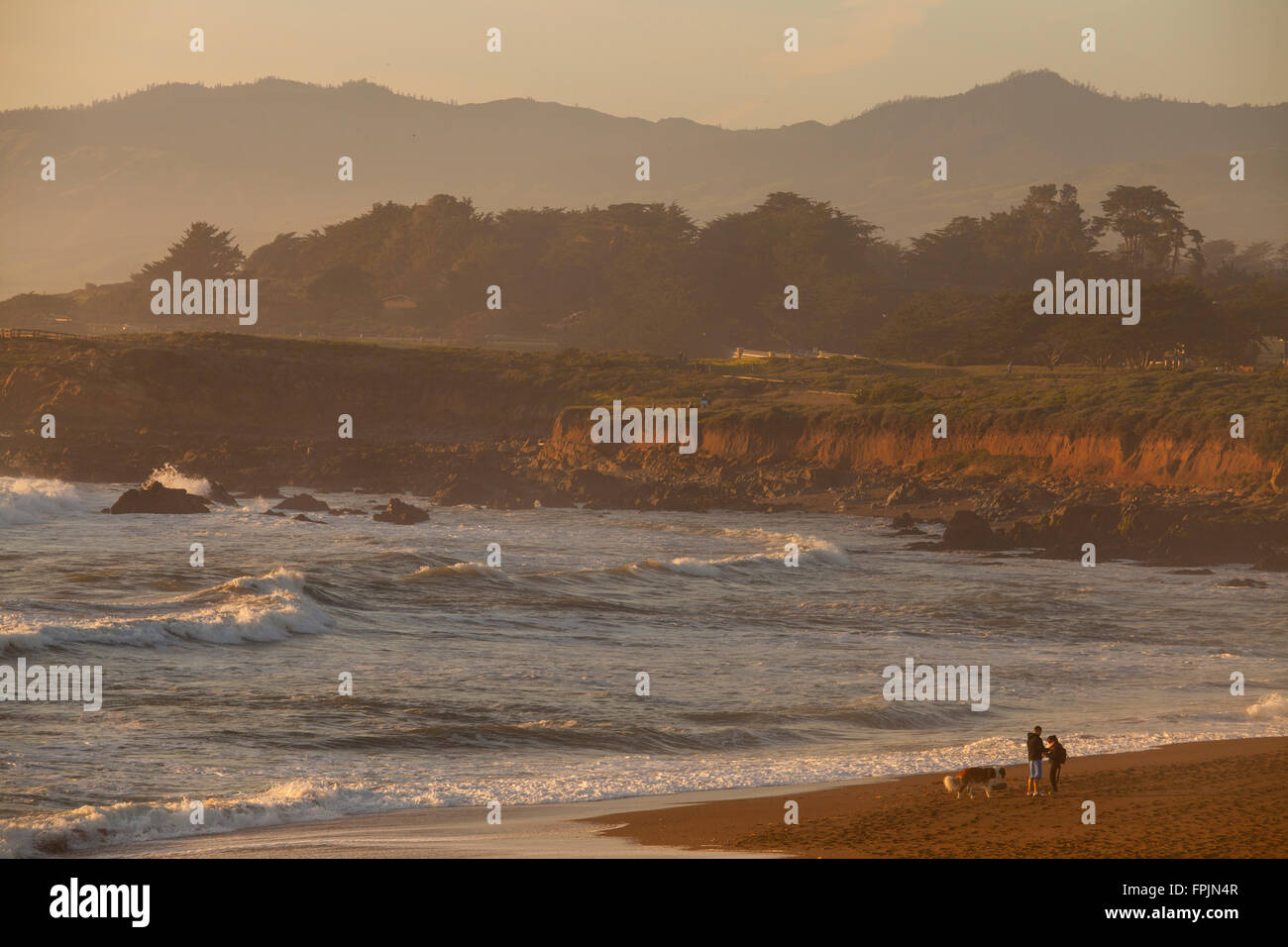 Navigare in Pietra di Luna Beach, Cambria, California Foto Stock