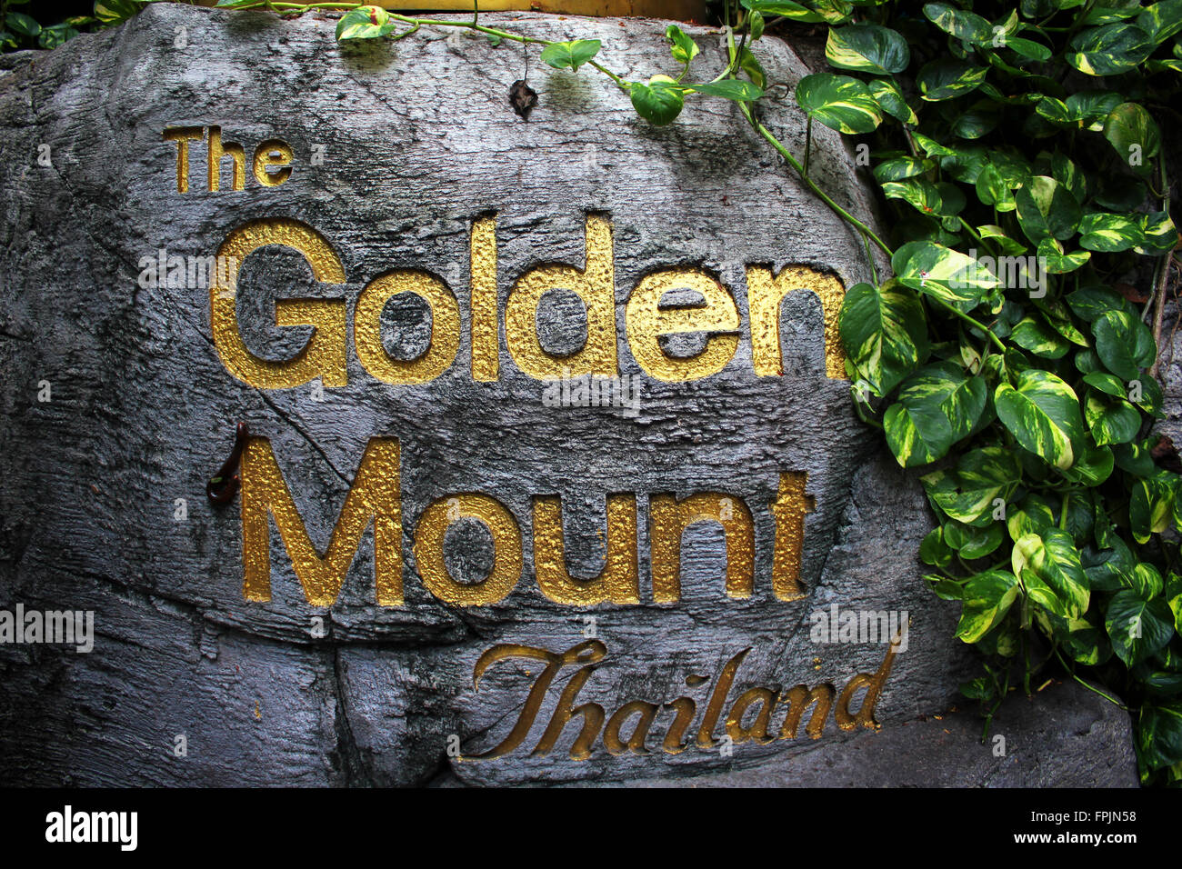 Segno di golden mount a Bangkok, in Thailandia Foto Stock