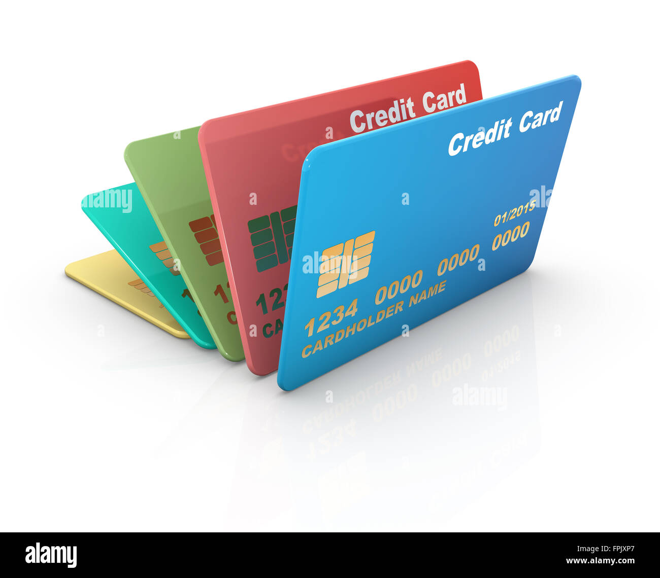 Colorata carta di credito , isolato su bianco. Foto Stock