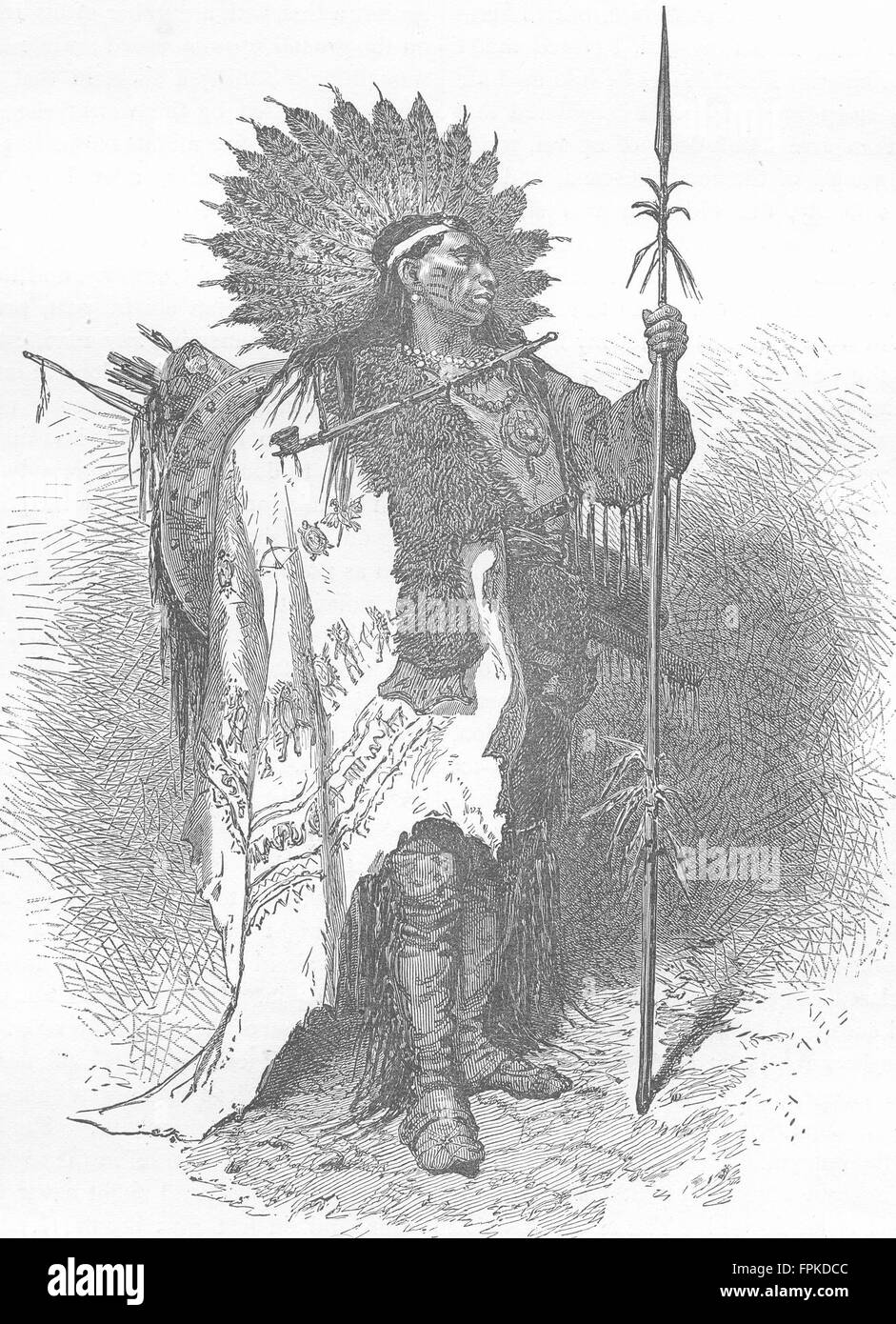 USA: gli Indiani del Nord America: il capo in piena guerra abito, antica stampa 1880 Foto Stock