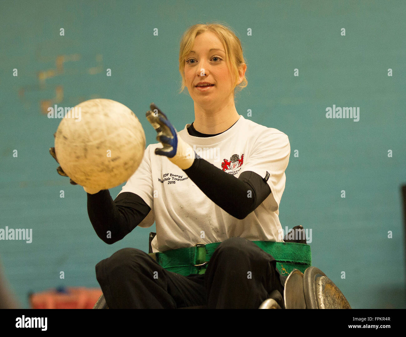 La Loughborough College, Loughborough, Regno Unito. Xix Mar, 2016. Gran Bretagna Rugby in carrozzina (GBWR) Questa ragazza può della campagna di lancio. La cattura di pratica per Philippa Skinner da Cheltenham Credito: Azione Sport Plus/Alamy Live News Foto Stock