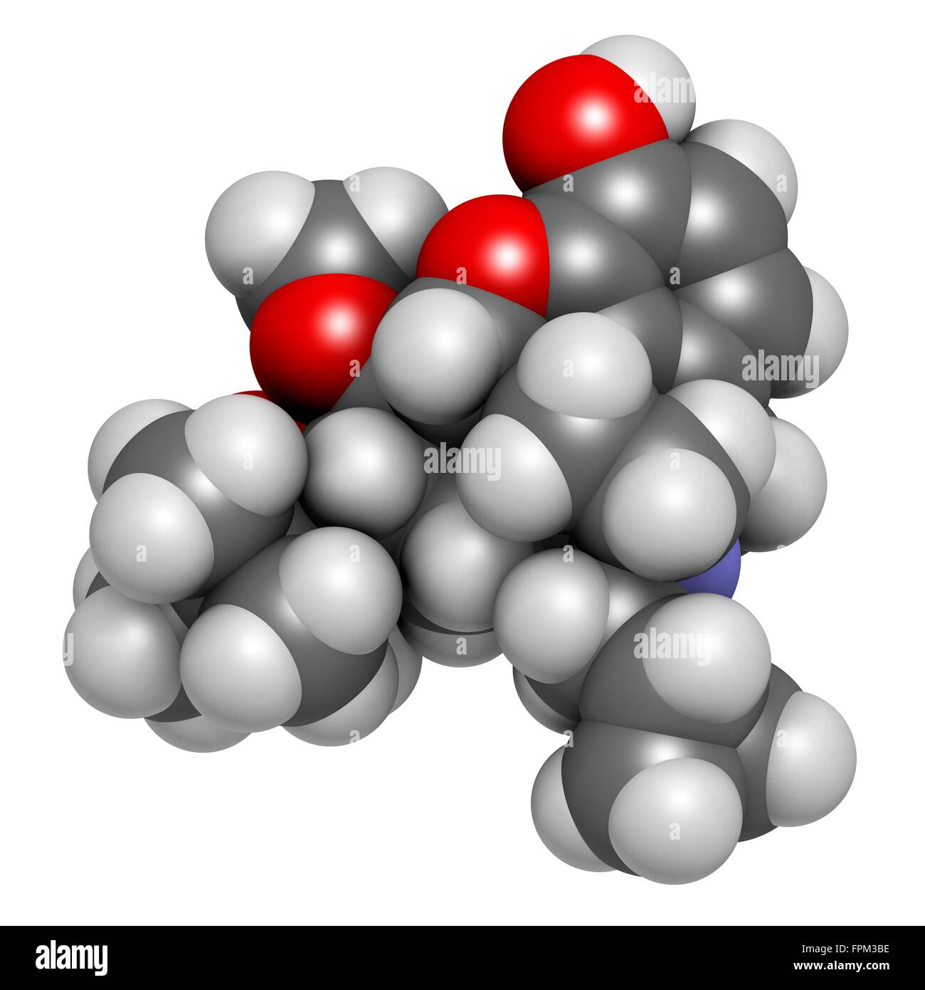 Buprenorfina addicti oppioidi pain killer molecola di farmaco. Gli atomi sono rappresentati come sfere con c venti al colore di codifica: Foto Stock