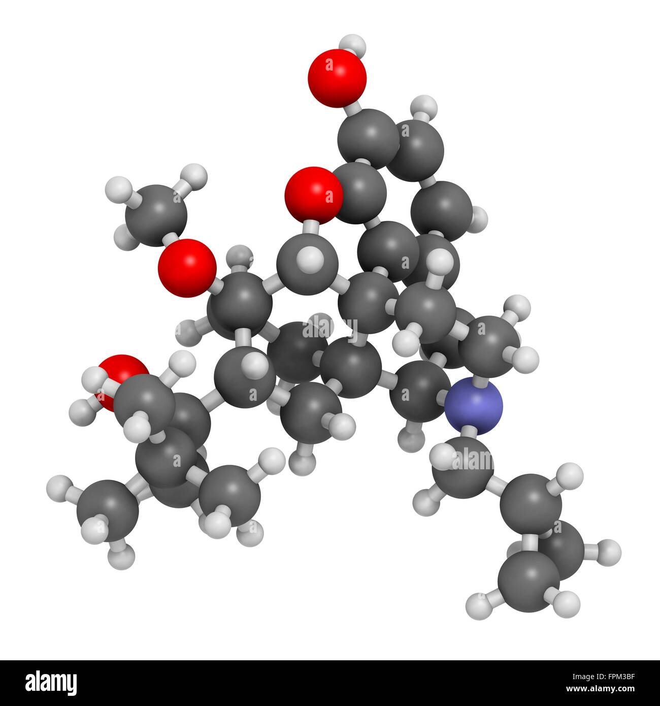 Buprenorfina addicti oppioidi pain killer molecola di farmaco. Gli atomi sono rappresentati come sfere con c venti al colore di codifica: Foto Stock