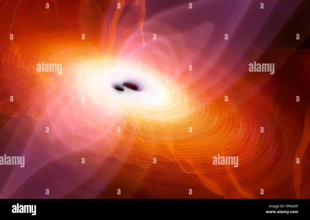In fisica gravitati al onde sono le ondulazioni della curvatura dello spaziotempo che si propagano come un onda che viaggia verso l'esterno dal Foto Stock