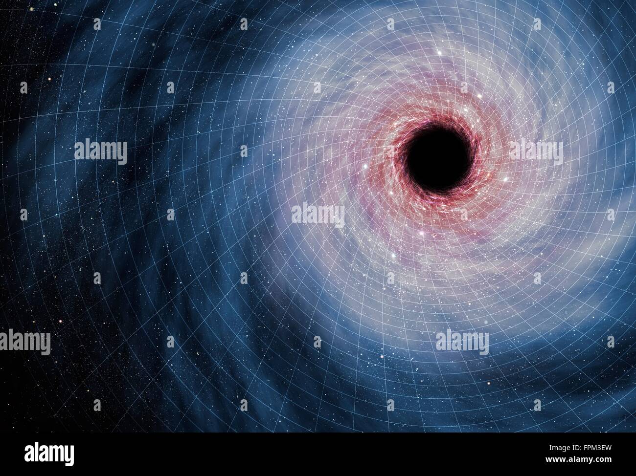 Un buco nero è un oggetto in modo compatto -- solitamente una stella collassata -- che nulla può sfuggire alla sua gravitati al tirare. Non ancora Foto Stock
