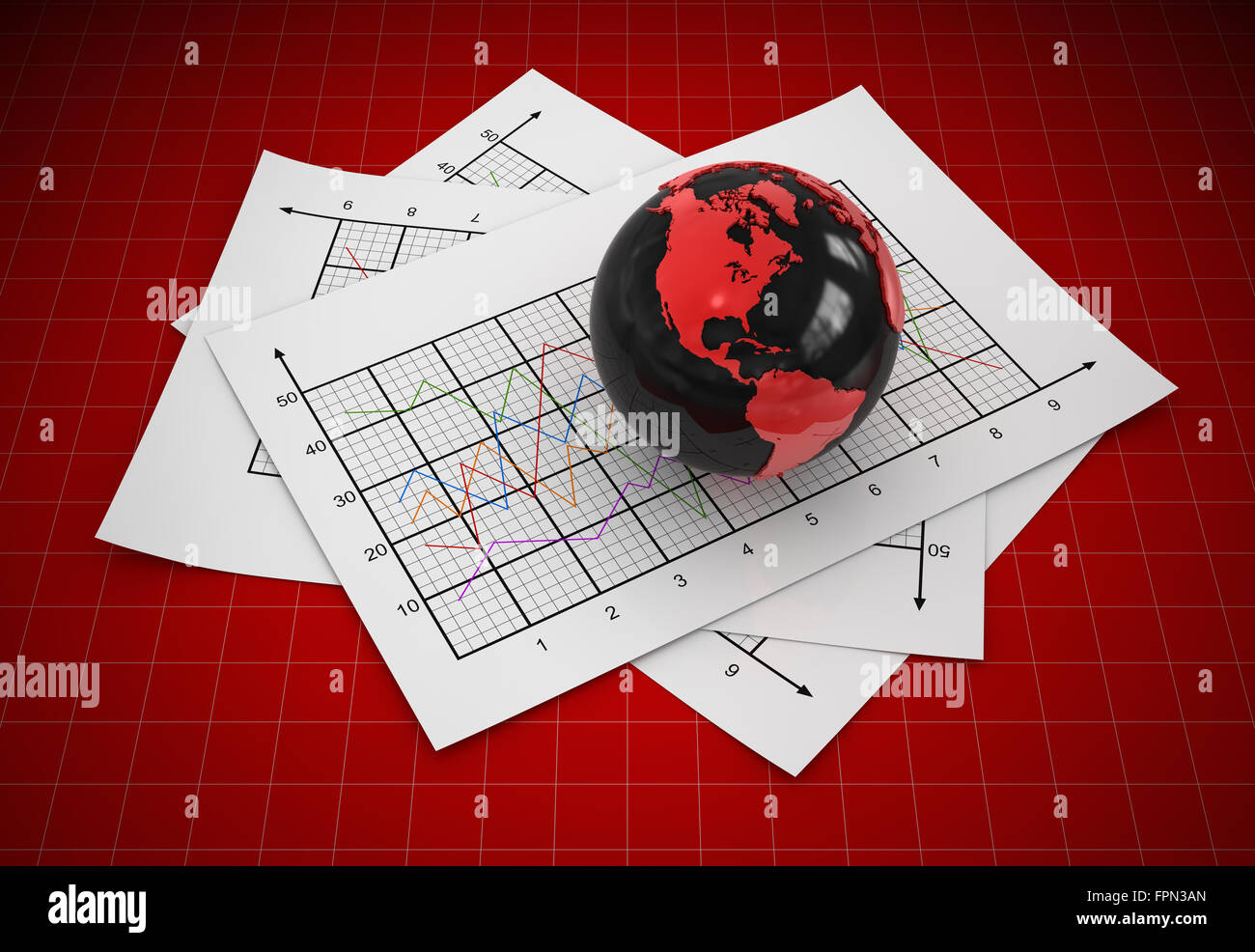 Globe e documenti , questo è un computer generato e l'immagine 3D rappresentata. Foto Stock